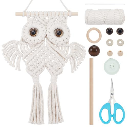 FREEBLOSS DIY Eule Makramee Wandbehang Handgewebt Boho Tapisserie Eule Makramee Kit für Anfänger Video Tutorials enthalten Makramee Wandkunst Dekor für Wohnheim Büro Makramee Starter Kit für