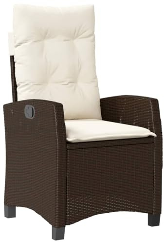 vidaXL Gartensessel Verstellbar mit Kissen Braun Poly Rattan