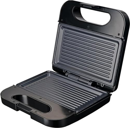 Grunkel - Sandwichera con Grill para 2 sandwiches. Superficie antideslizante y antiadherente de 750W de potencia y tacto frío (Acero inoxidable)