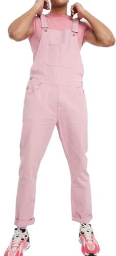 Oanviso Herren Overalls Strap Denim Latzhose Jumpsuit Jeanshose Cargo Jeans mit Hosenträger Retro Jumpsuit Lässiges Arbeitshose Streetwear Arbeitslatzhosen Rosa M