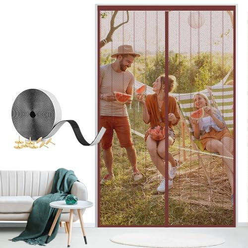 XHBJSH Magnet Fliegengitter Tür 145x240cm Magnetischer Fliegenvorhang Selbstklebendes Moskitonetz Tür, Automatisches Schließen Insektenschutz Türvorhang, Für Balkontür, Terrassentüren, Braun-A