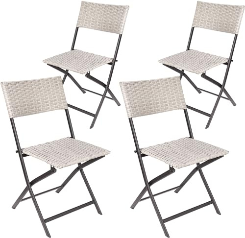 BRUBAKER 4er Set Gartenstuhl Lugano - Polyrattan Klappstuhl | Wetterfest und robust - Balkonstuhl klappbar - Campingstuhl für Garten Balkon Terrasse - Camping Stuhl - Grau/Beige