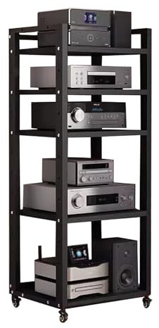 BYZOMU 5 Tier Stereo Component Stand Cabinet, Audio Video Rack Media Unit Turntable Shelf Record Storage Shelves, Tall Entertainment Center, Modern AV Cabinet(Black)