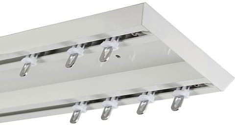 Vorhangschiene Decke Gardinenleisten 2 Läufig, Schwerlast Gardinenschienesystem, Vorhangschiene Deckenmontage Aluminium Vorhangstange Für Raumteiler 1m - 6m(White,1.5m)