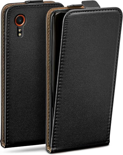 moex Flip Case für Samsung Galaxy XCover 7 Hülle klappbar mit 360 Grad Schutz, Handyhülle mit Displayschutz, PU Leder Handytasche Lederhülle, Flip Case Cover Klapphülle, Schwarz