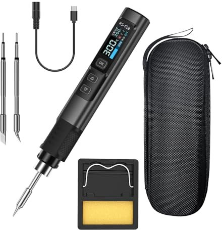 Set di saldatori 100W Saldatore DC 9-24V Saldatura PD/QC/DC a 180-842℉ riscaldamento, 3 teste di saldatura, display IPS, adatto per componenti elettronici, elettrodomestici, fai da te (HS-02B)