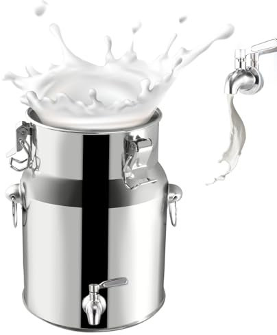 AIZYR Bidone del Latte in Acciaio Inossidabile Brocca del Latte con Coperchio Sigillato E Rubinetto, Secchio del Latte Secchio del Vino Brocca di Servizio per La Conservazione di Latte,5L