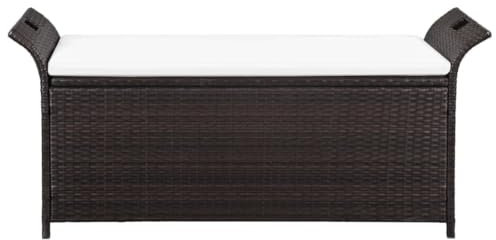 ULUYYUC Gartenbank Klein Balkon Bank Campingbank Balkon Sitzbank - Truhenbank mit Polster 138 cm Poly Rattan Braun für Innenhof Garten Parks Balkon