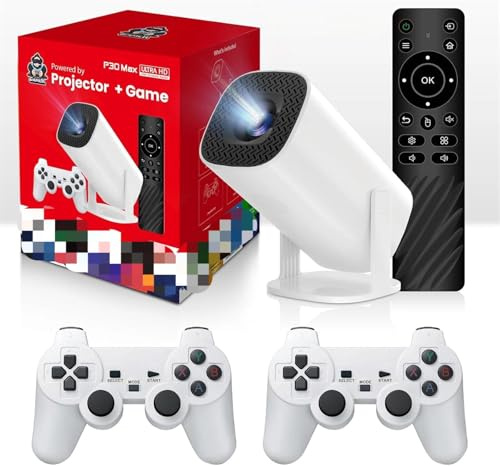 Projecteur P30 MAX avec 2 manettes de jeu Android 11 Wifi6 BT Home Cinéma Bureau Extérieur Smart Portable 4K HD Projecteur (35000 + jeux)