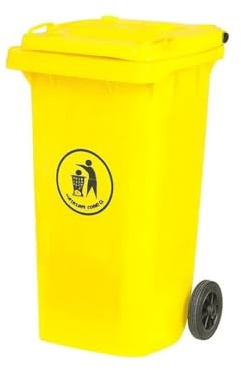 DUAS Outdoor Wheelie Bin Trash Can Large 100L & 120L EN840 Certified Rubbish Waste Dustbin with Lid, Rubber Wheels, and Steel Axle – Durable for Home Workplace and Commercial Use (Yellow, 100L)