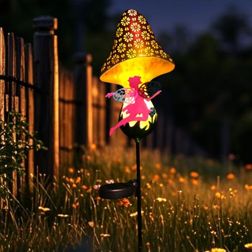 ZKLiLi Luces solares para decoración de jardín, luz de hadas de hongos, luz LED solar cálida para camino, césped, patio, regalos para mamá, abuela, mujeres (hongo peludo)