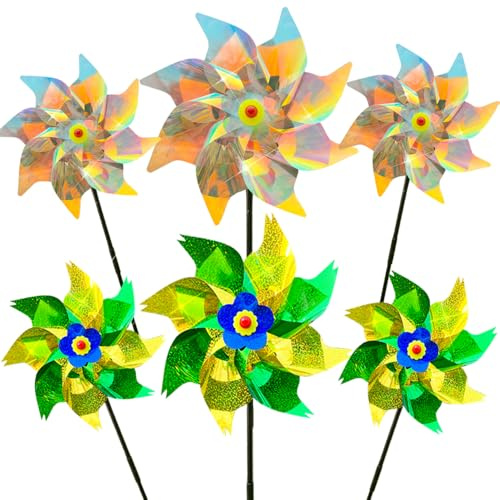 Lot de 6 moulins à vent réfléchissants pour balcon, ferme, cour, jardin, verger, toit (couleur D)