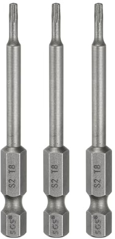 sourcing map 3 puntas de destornillador de cabeza Torx T8 de 1/4 de pulgada con vástago hexagonal de 65 mm de largo, magnéticas, sin agujero, a prueba de manipulaciones, 6 puntos, destornillador de