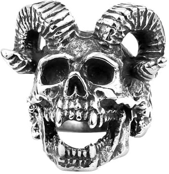 Sumpgle Stainless Steel Men's Ring Punk Satan Ram Skull Design Fashion Personality Jewelry