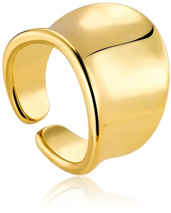 ALEXCRAFT Anello Oro per Donne, Chunky Anello, Anelli Largo Aperto Regolabile, Acier Inoxydable, Spesso, Anello di Amicizia, Regalo per Ragazza Madre