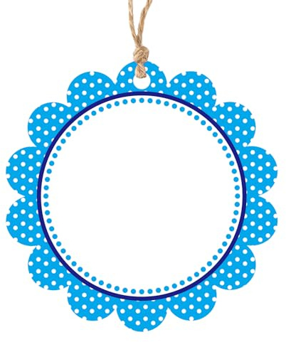 jijAcraft Blue Round Gift Tags: 6.35CM Paper Circle Tags, 50PCS Polka Dots Round Labels, Flower Shaped Favour Labels with String for Birthday, Gift Wrapping, Party, DIY Crafts