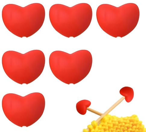 6PCS Heart-Shaped Knitting Needle Stoppers, Cute Silicone Knit Needles Cap | Functional Knitting Accessories, Needles Tip Hugger Sewing Gadgets, Stitch Tip Caps for Crochet and Needlework Supplies.