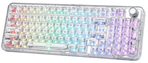 YUNZII X98 QMK/VIA Wireless Mechanical Gaming Keyboard with Knob,Tri-Mode BT5.0/USB-C/2.4GHz Hot Swappable Keyboard,Pre-lubed Switches Gasket Mount RGB Backlit for Wins/Mac (White, Crystal Switch)