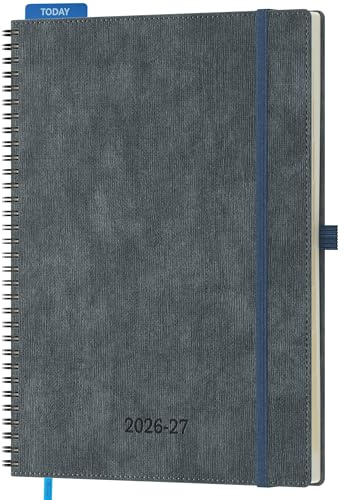 IN-LUXPRO Kalender 2026 2027 Wochenplaner Ringbuch A4 |18-Monate Terminplaner Juli 26-Dez 27| Buchkalender Ringbuch mit Stifthalter & Monats-Register| Vertikal Planer 1 Woche 2 Seiten - Anthrazitgrau