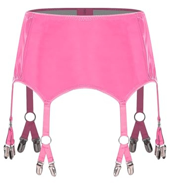 Freebily Damen Leder Strapsgürtel Breit Mit 6 Halter PU-Leder Strumpfhalter Strapshalter Mit Verstellbare Metallic Clip Hüftgürtel Rosa XXL