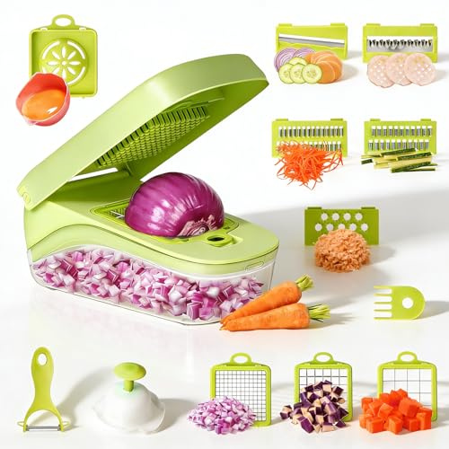 Thalirem 17-in-1 Vegetable Chopper, Mandoline Slicer with Container & 4 Blades - Multi-Function Food Grater for Chopping, Slicing, Dicing Onion, Potato, Cheese - Space Saving Kitchen Gadgets