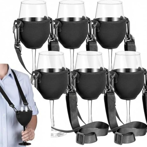 Yitobici Weinglasständer,Gläserhalter,6 Stück Weinglashalter zum Umhängen,Neopren Weinglas Halshalter,Für Weihnachten,Weinfest,Hochzeit,Geburtstag,Party,Picknicks(Schwarz)