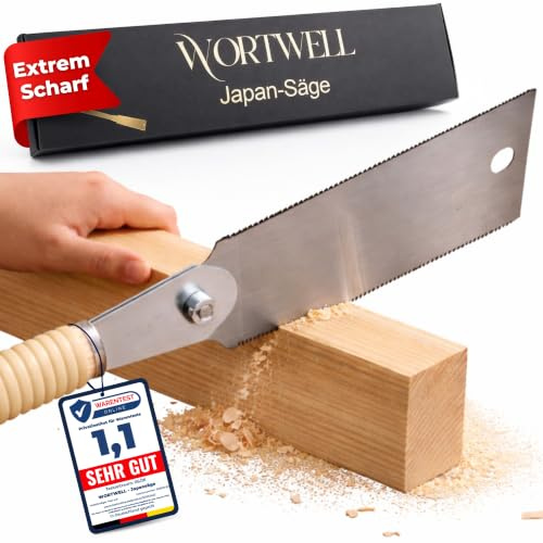 Profi Japansäge Ryoba 240 mm Zugsäge Handsäge Saw aus SK5 Stahl doppelseitig 11/17 TPI beidseitig gezahnte Feinsäge Säge für Holz und Ast Quer und Längsschnitt Heimwerker Natur Rattan Holzgriff