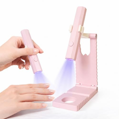 Lampe UV LED Ongles Portable avec Support Réglable, Mini Lampe Gel UV Rechargeable USB-C, Séchoir Ongles Compact pour Vernis Semi Permanent, Nail Art et Manucure à Domicile