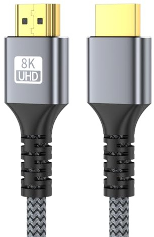 looyotul 8k Cable HDMI 5m ultra alta velocidad HDMI 2.1 Cable 8K@60HZ 4K@120HZ Línea 48 Gbps para tvad,ps4,ps5,Monitor laptop,xbox,hdcp 2.2 y 2.3,soporte hdr,earc,ethernet.(Plateado)