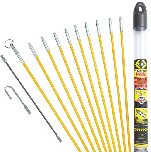 C.K MightyRods Pro 3,3 m kabelstänger, verktygslåda, 100% splitterfri, glasfiber, harts, elektrisk kabeldragningshjälp, elinstallation, kabeldragningshjälp, elektriker, verktyg, verktygslåda CK T5419