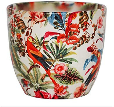 Ivyline Indoor Plant Pot, Monza Tropical Parrot, H13cm x D13cm, Red/Cream, One Size