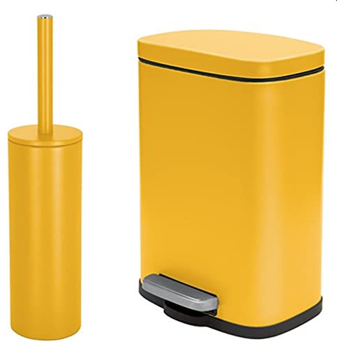 spirella Set da bagno 2 cucchiai. Secchio per cosmetici con abbassamento automatico e spazzola per WC in acciaio inox, colore giallo
