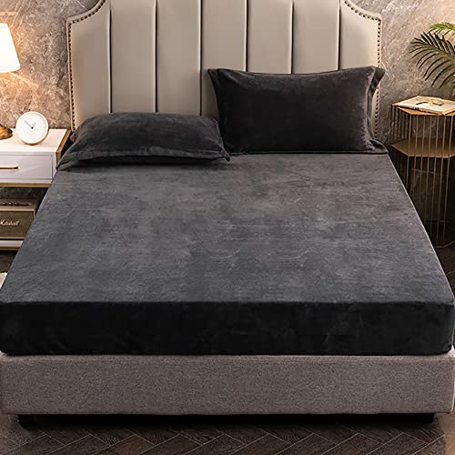 Nayoroom Spannbettlaken Plüsch 160x200cm Dunkelgrau Flauschig Fleece Winter Spannbetttuch Cashmere Touch Flanell Bettlaken für Boxspringbett Topper Matratze bis 25cm