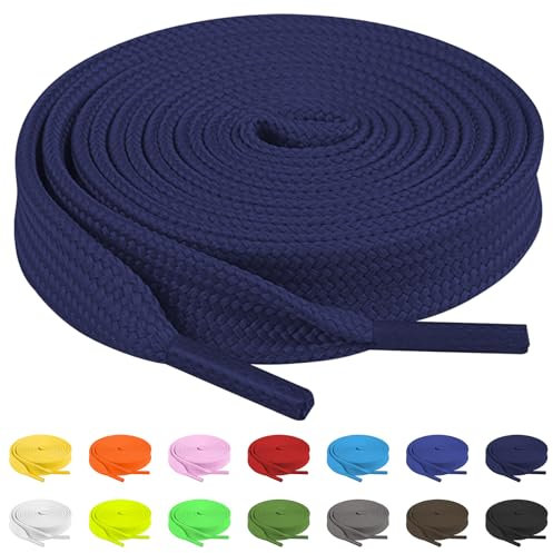 TBOC Platta skosnören för sneakers – skosnören för sneakers – atletiska skosnören – stövelsnören – skosnören för vuxna och barn, marinblå, 1 Pair - 35 [90 cm]