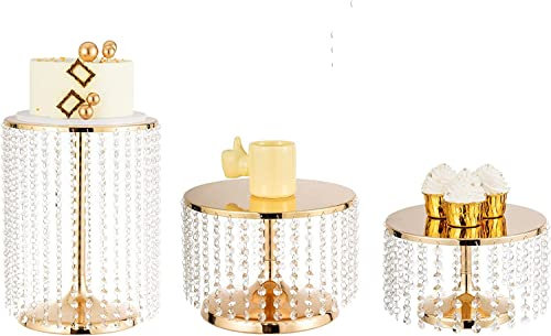 Juego de 3 soportes dorados para tartas de cristal de cumpleaños de 16/20/40 cm de alto, soporte de metal para cupcakes, para bodas, fiestas, mesa de postre, baby shower, decoración del hogar