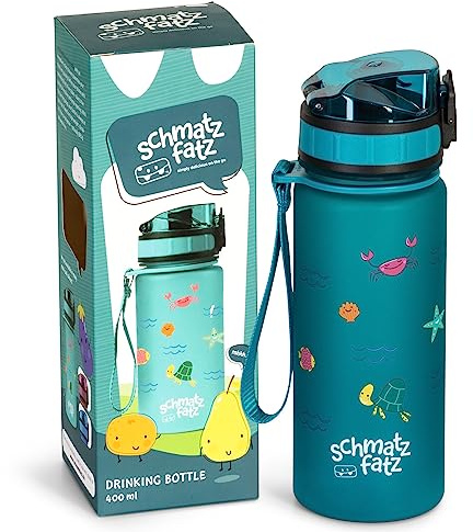schmatzfatz Klarstein Kinder-Trinkflasche 400 ml, auslaufsicher mit 1-Klick-Verschluss, BPA-frei & geschmacksneutrales Tritan, Fruchteinsatz, Tragegriff, für Kita & Schule, für Sprudel geeignet
