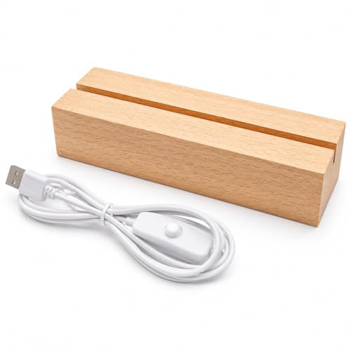 seribas ase de Madera con Luz LED Cálida para Placa Acrílica 5 mm, Soporte Luminoso USB con Interruptor, Base Decorativa para Fotos, Diseños Personalizados, Regalos y Decoración de Escritorio