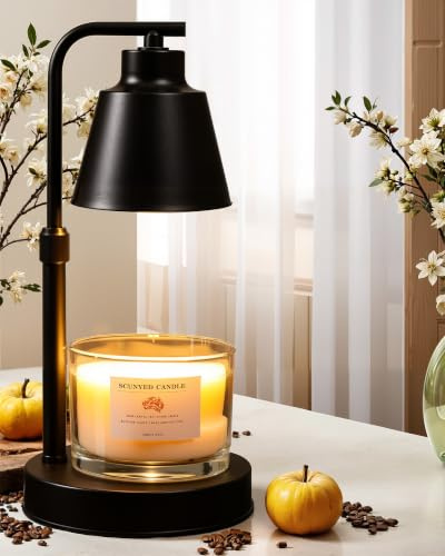 HONGZZI Candle Warmer Lamp with Timer - Adjustable Brightness & Height, 2 Free Bulbs Included | Wax Warmer Lamp for Jar Candles, Farmhouse & Home Decor Gift (Black)