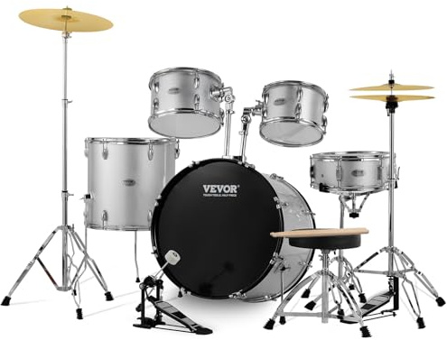 VEVOR Adult Drum Set, 5-Piece, 22 inches Complete Full Size Drum Kit with Bass Toms Snare Floor Drum Adjustable Throne Stands Cymbal Hi-Hat Pedal and Drumsticks, Beginner Drum Kit for Adults