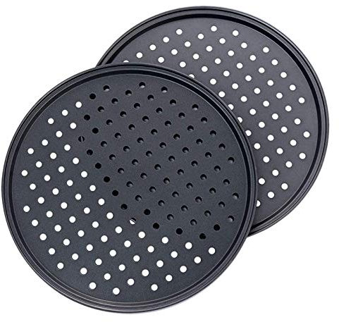Jolsaawie Confezione da 2 teglie per pizza perforate da 28 cm, in acciaio al carbonio, con rivestimento antiaderente, facili da pulire