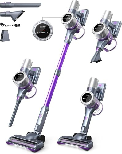 MIUZZY 40000Pa/55Min Akku Staubsauger, 10-in-1 Staubsauger Kabellos mit 4000mAh Akku, Freistehend Staubsauger mit Intelligentes Display und Anti-Verwicklungs-Bürste für Hartböden Teppiche Tierhaare