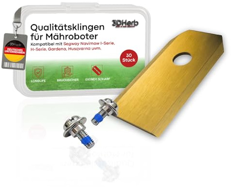 30 x Klingen Ersatzmesser & Schrauben mit Sicherung, Ersatzklingen kompatibel mit Segway Navimow Mähroboter für langen, scharfen Schnitt (30er Set Klingen) - titancarbit beschichtet