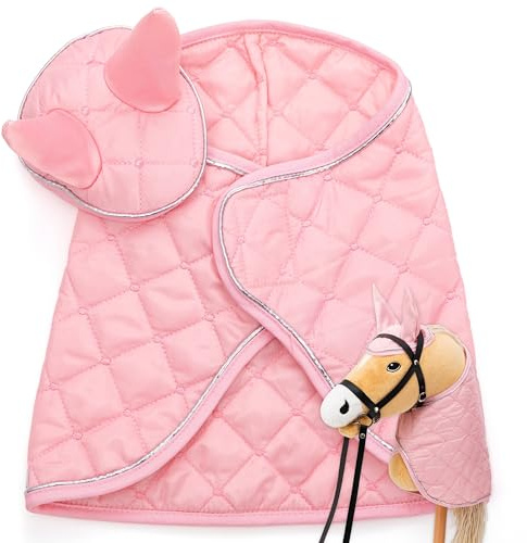 Hoofly Hobby Horse Zubehör Set – Decke & Fliegenhaube in Pink für Hobby Horses [TÜV geprüft] – Hochwertige Ausstattung im Set - Ideal für Spiel & Training