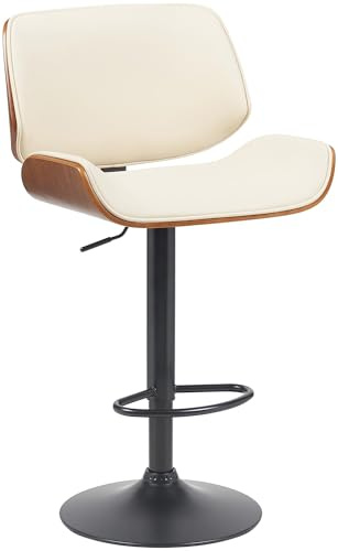 CLP Tabouret de Bar Beverley revêtement Similicuir, Chaise de Bar avec Cadre en Bois courbé réglable en Hauteur et pivotant Couleur:Noyer/crème