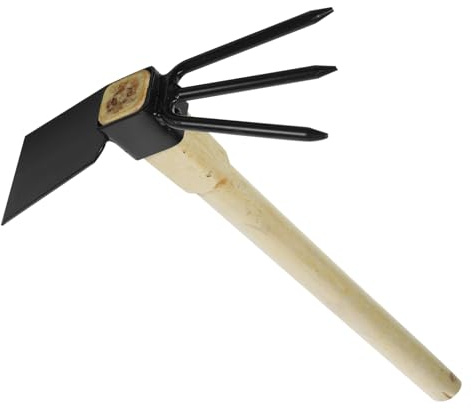 TOYANDONA Herramienta de Jardín Pequeña con Mango de Madera Manual Resistente para Deshierbe y Excavación Rastrillo Metálico Multifuncional para Huerto y Jardinería