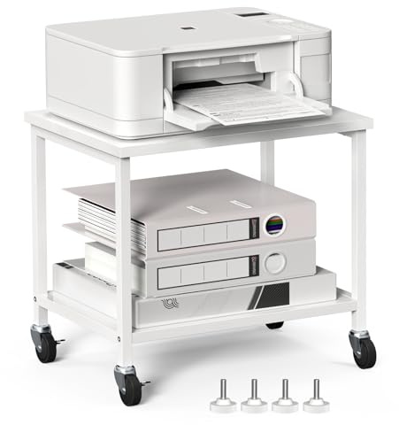 Nandae 2-Tier Printer Stand on Wheels, Under Desk Storage Shelf & Microwave Stand,Rolling Cart for 3D Printer & Fax Scanner, Printer Table for Home Office Business white