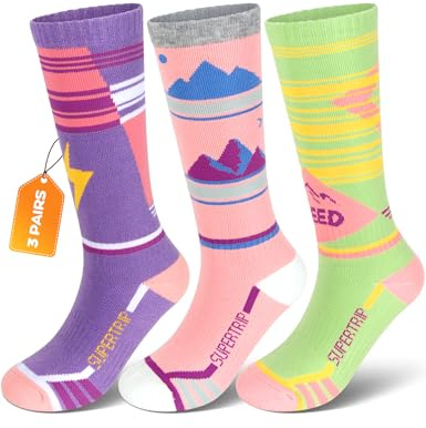 Supertrip 3 Pairs Kids Ski Socks Merino Wool Socks Boys Girls Youth Thick Thermal Winter Cozy Socks for Skiing Snowboarding