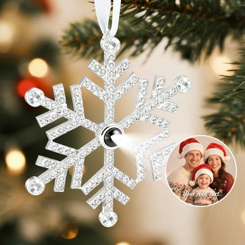 DPDP Palline di Natale Personalizzate con Foto - Fiocchi di Neve Ornamenti Natalizi Personalizzati, Pallina Natale Personalizzata, Ornamento Integrato per Proiezione di Foto Appeso