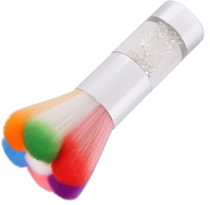 CIYODO Nail Art Dust Brush Rainbow Powder Cleaner Petal Shape with Metal Handle Silver Makeup Cosmetic Brush for Nail Polish Removal
