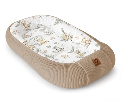 Babynestchen Neugeborene – Nestchen Baby aus Waffel Baumwolle & Baumwollstoff – Babynest für Babybett & Kinderbett – Baby Kokon Tragbar – OEKO-TEX – Zubehör für Babybett - Schaukeln und Braun